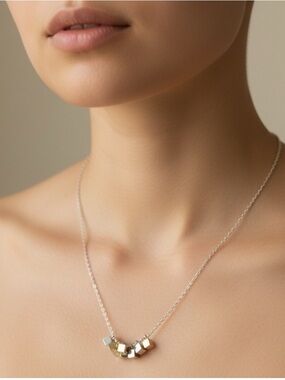 Minimalist Gold & Silver Cube Necklace